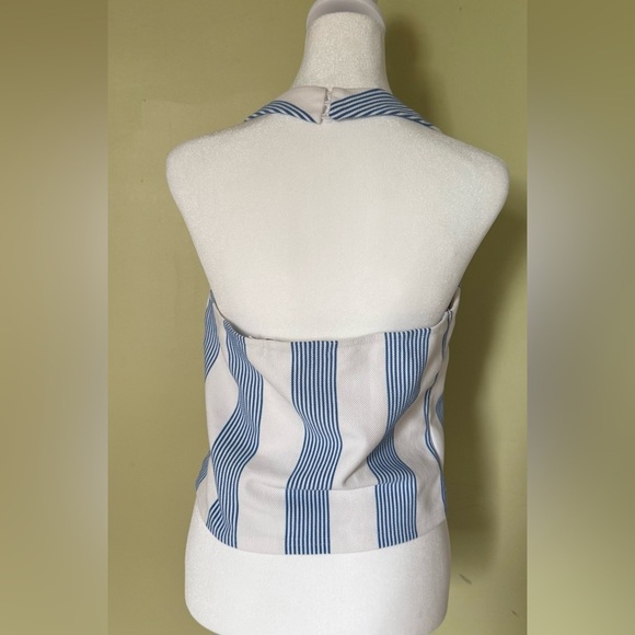 BISHOP + YOUNG Striped Blue and White Women's Halter Top Size Large - Picture 2 of 5